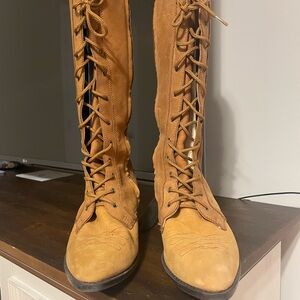 Oakley Tall Lace Up Leather Boots Tan Size 7.5 Riding Western Style
